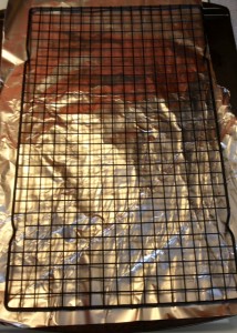 Baking rack on foil-lined pan