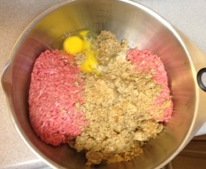 Bread mixture with beef and eggs